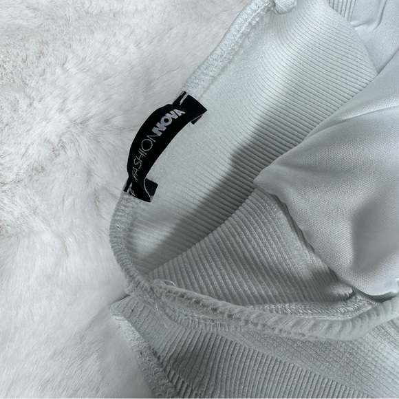 Fashion Nova White Ribbed Ruched Bodysuit - Picture 6 of 9